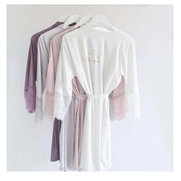 Satin and Lace Bridal Kimono Robe - Picture 1 of 4